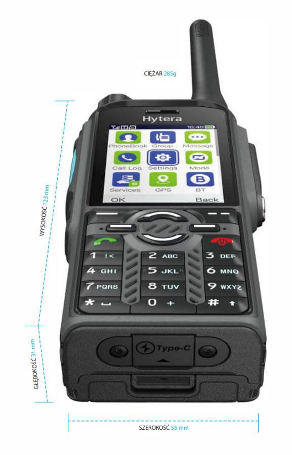 Hytera PT590 Tetra radiotelefon - wymiary